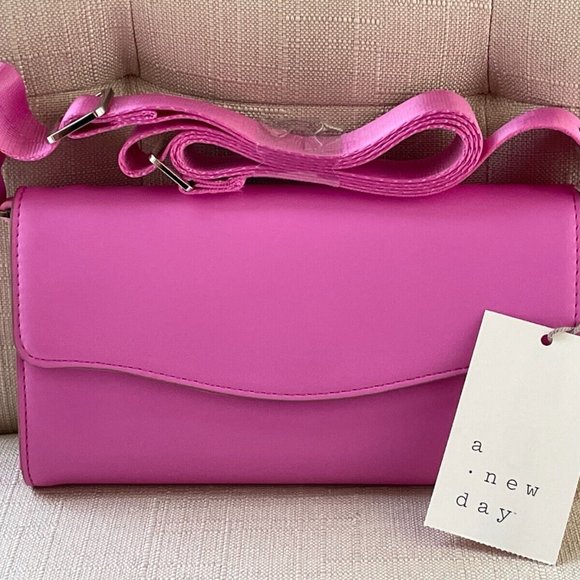 A New Day Women Clutch Purse Wallet Pink Faux Leather Card Holder Crossbody Bag - Picture 2 of 12
